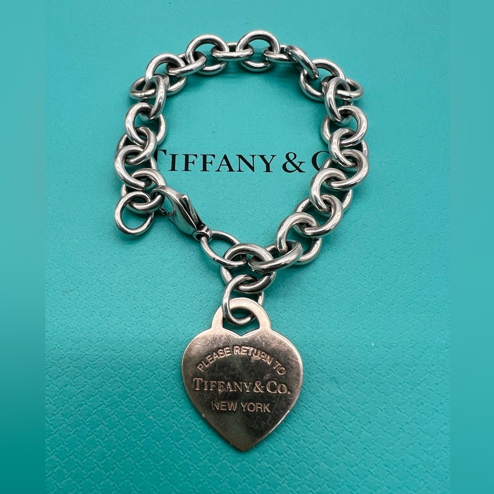 🔴Authentic TIFFANY& CO RUBEDO Metal RTT Heart Charm Tag Link Bracelet 🔴 - Picture 3 of 10